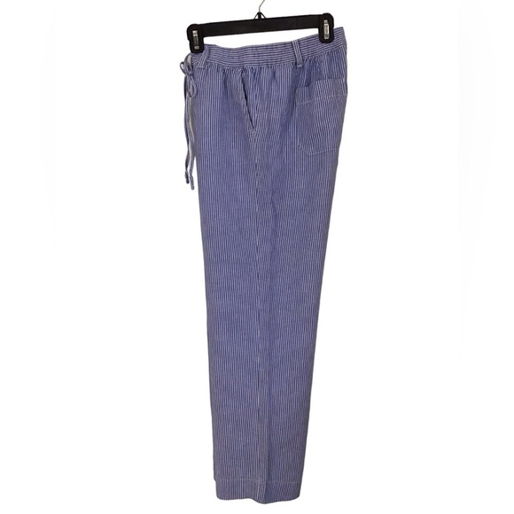 Talbots The Easy Drawstring Blue White Striped Linen Blend Pants Size 8P - Picture 1 of 6